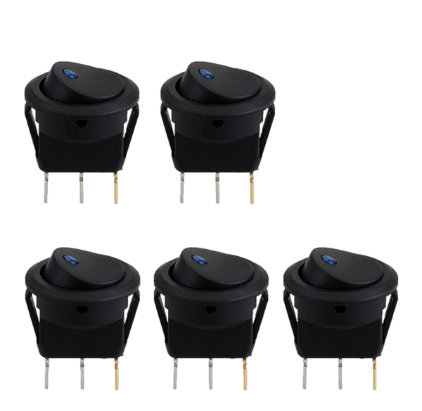 5PCS 12V ON/OFF Round Rocker Toggle Switch (Blue LED) - Image 2
