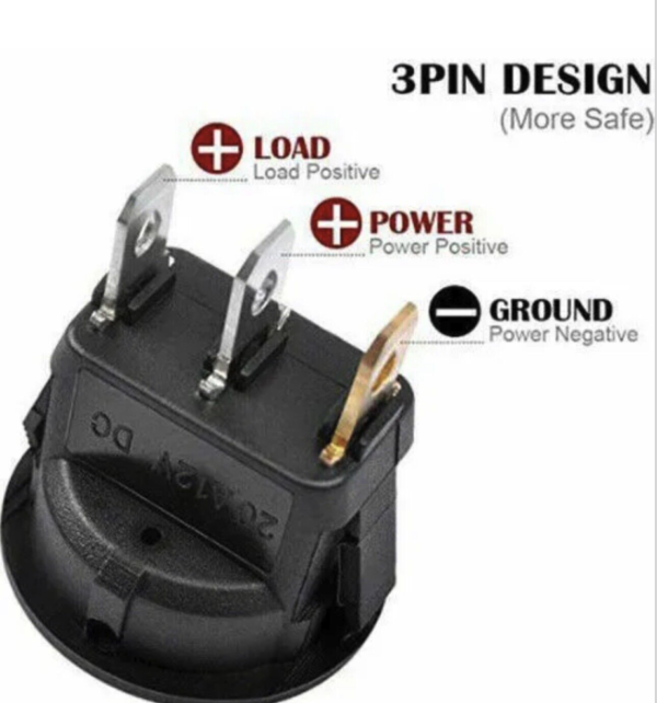 5PCS 12V ON/OFF Round Rocker Toggle Switch (Blue LED) - Image 4