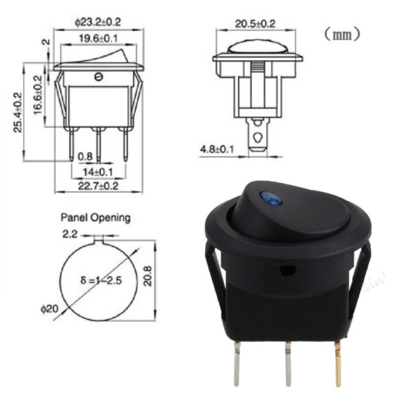 5PCS 12V ON/OFF Round Rocker Toggle Switch (Blue LED) - Image 11