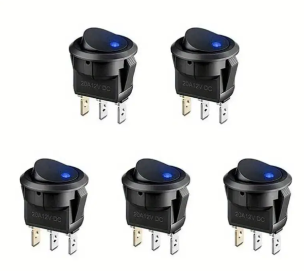 5PCS 12V ON/OFF Round Rocker Toggle Switch (Blue LED)