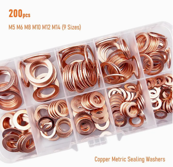 200Pcs 9 Sizes Solid Copper Washers Sump Plug Assorted Kit - Image 18