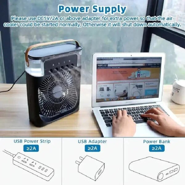 3in1 USB Fan Mist Air Conditioner with LED - Image 5