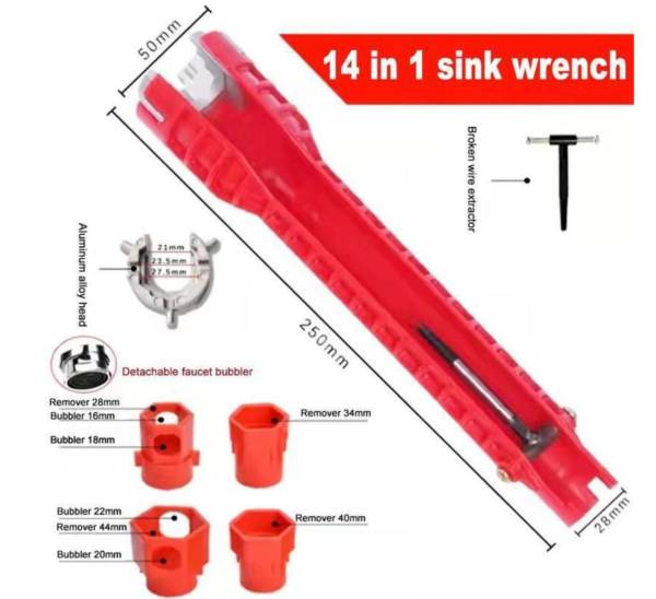 14-in-1 Tap Spanner & Pipe Wrench - Multifunction Faucet and Sink Basin Installer Tool - Image 4