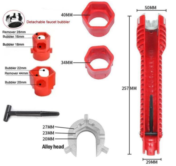 14-in-1 Tap Spanner & Pipe Wrench - Multifunction Faucet and Sink Basin Installer Tool - Image 5