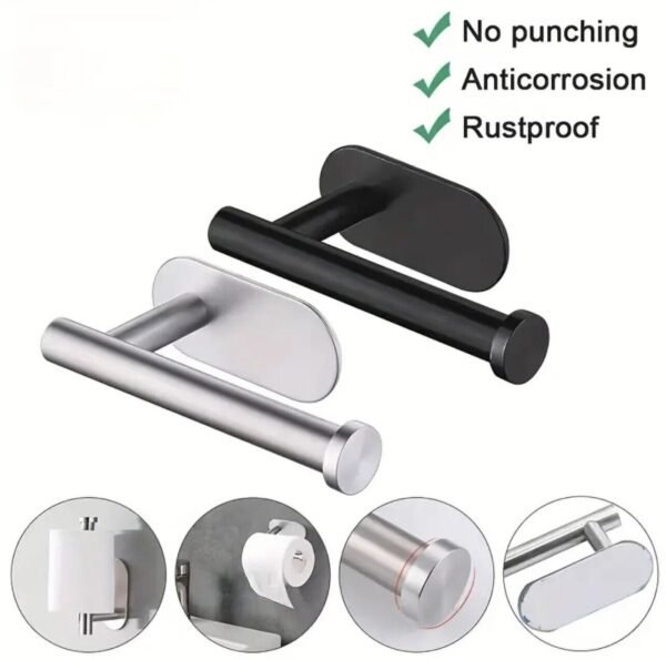 Stainless Steel Toilet Roll Paper Holder Strong Self Adhesive Stick Wall Mount - Image 5
