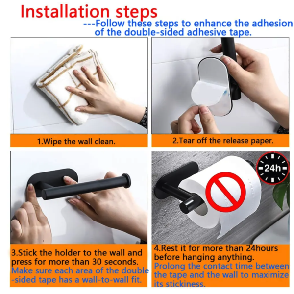 Stainless Steel Toilet Roll Paper Holder Strong Self Adhesive Stick Wall Mount - Image 2