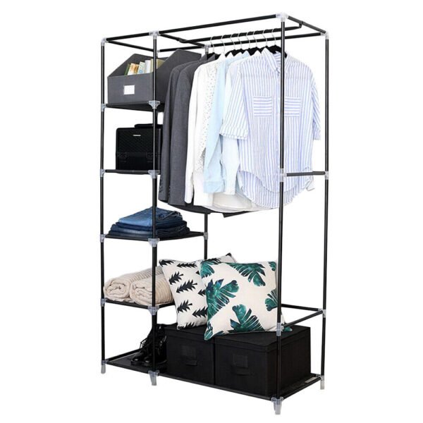 Fabric Canvas Wardrobe Clothes Cupboard Hanging Rail & Storage Organiser UK - Image 9