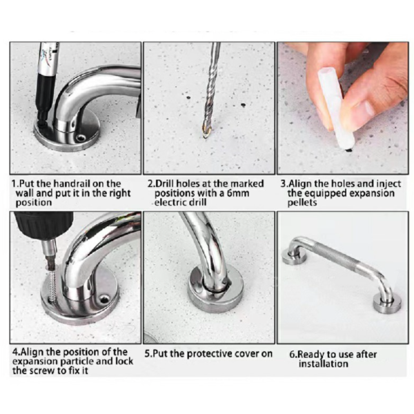 Anti Slip Bath Shower Safety Grab Bar Handle Chrome Stainless Steel - Image 8