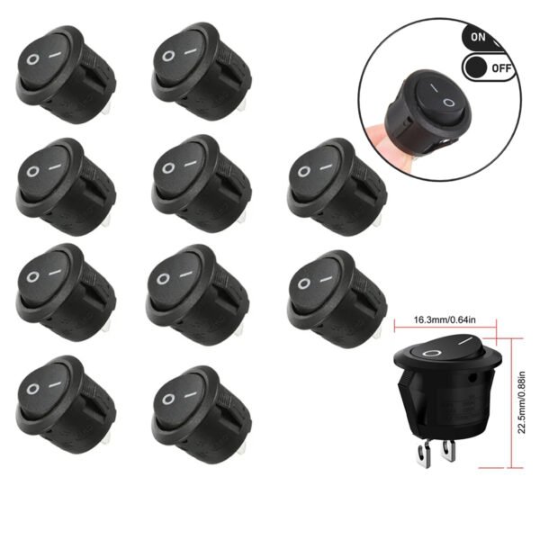 1/5/10 On/Off Black Round Rocker Switch Car Automotive 20mm