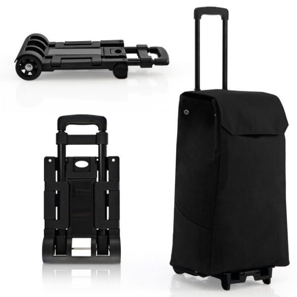 2 in 1 Foldable Shopping Trolley with Detachable Bag and Adjustable Height