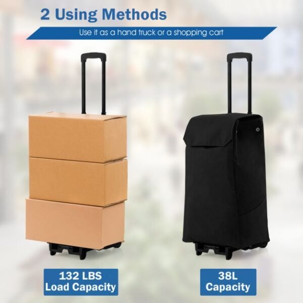 2 in 1 Foldable Shopping Trolley with Detachable Bag and Adjustable Height - Image 8