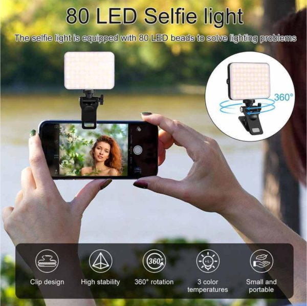 80 LED Adjustable Selfie Flash Light with Clip Rechargeable - Image 2