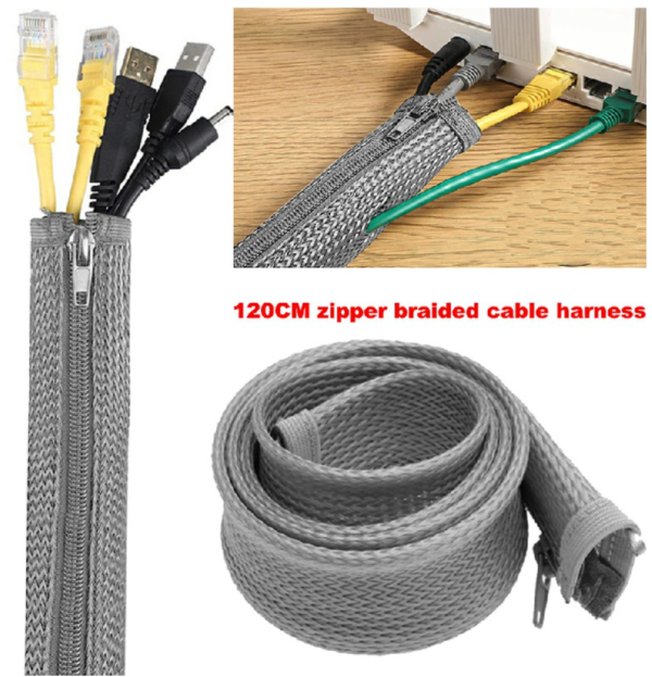 Cable Tidy Zip Sleeve 1.2m Wire Management Organiser