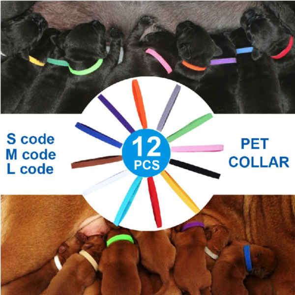 Set of 12 Puppy Adjustable Collars Welping ID Bands Newborn Dog - Image 2