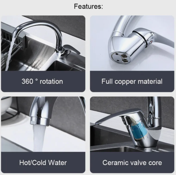 Kitchen Sink Mixer Taps Monobloc Single Lever 2 Hoses