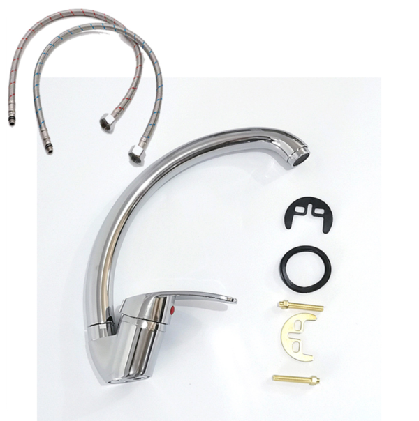Kitchen Sink Mixer Taps Monobloc Single Lever 2 Hoses - Image 6