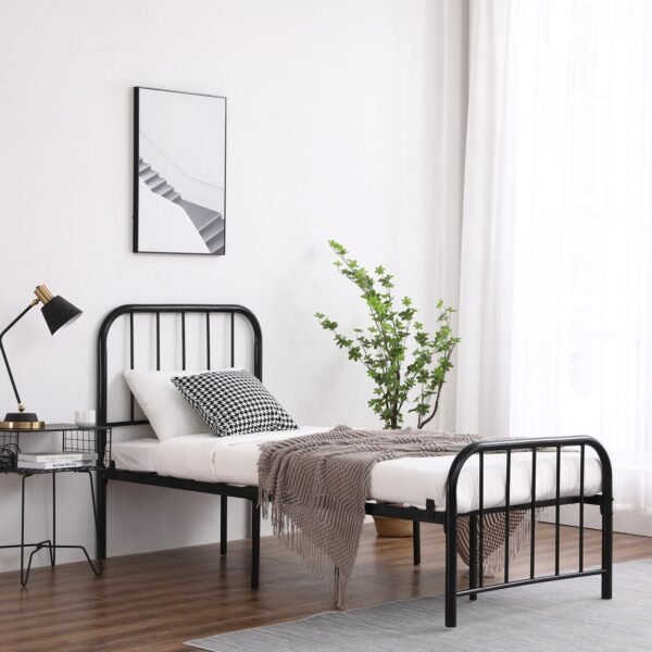 Modern 3ft Iron Bed Frame Single Round Pipe Design Black Finish