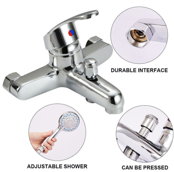 Luxury Bathroom Chrome Sink Bath Filler Tap Shower Mixer - Image 4