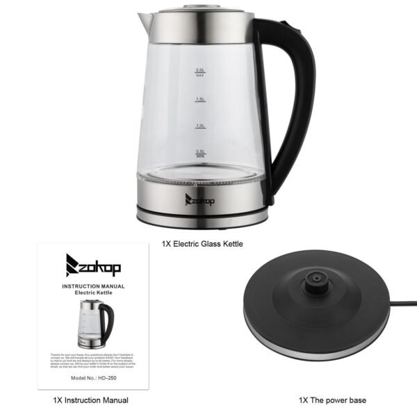 2L Cordless Electric Glass Kettle 2000W Blue LED Fast Boil Tea Water Jug UK - Image 19