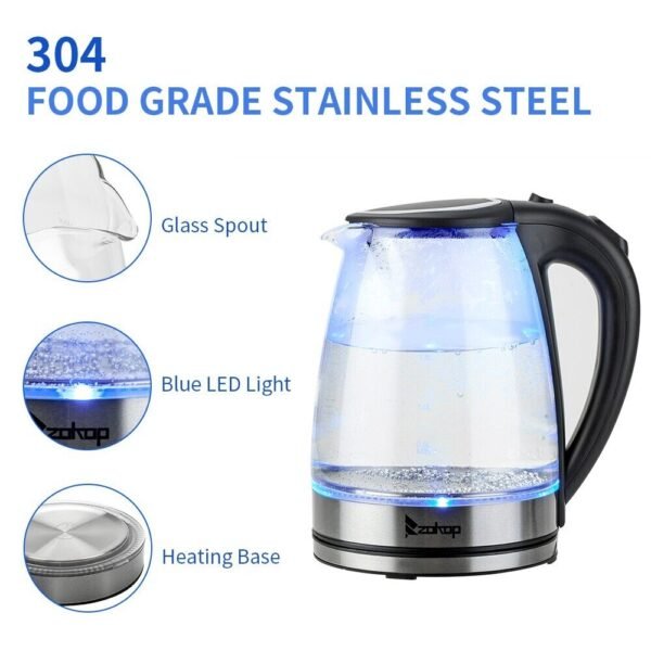 1.8L Electric Kettle Cordless Glass Jug with LED Light Fast Boil - Auto Shut Off