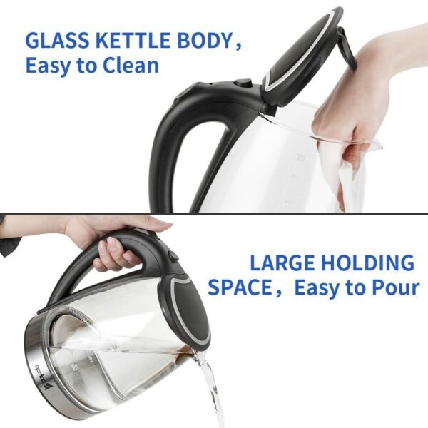 1.8L Electric Kettle Cordless Glass Jug with LED Light Fast Boil - Auto Shut Off - Image 11