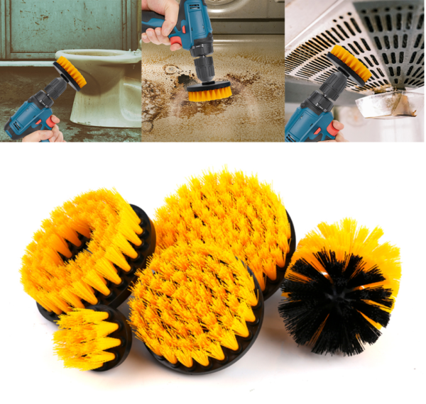 5 x DRILL ATTACHMENT CLEANING BRUSH SET POWER SCRUB HOME CAR TILE BATHROOM NEW