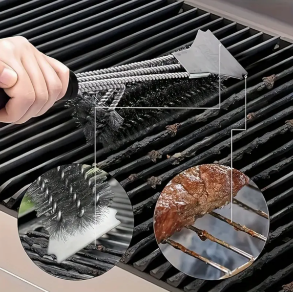 BBQ Cleaning Brush Grill Cleaner Barbecue Wire Heads Stainless Steel Handle Tool