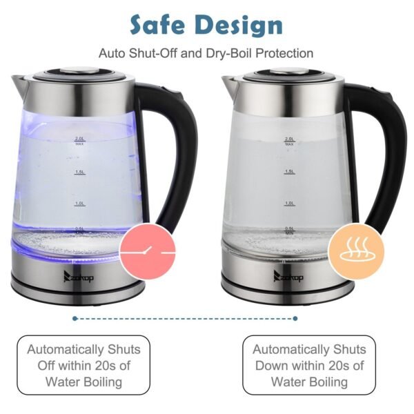 2L Cordless Electric Glass Kettle 2000W Blue LED Fast Boil Tea Water Jug UK