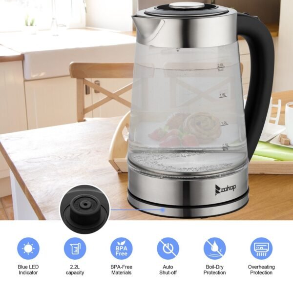 2L Cordless Electric Glass Kettle 2000W Blue LED Fast Boil Tea Water Jug UK - Image 6