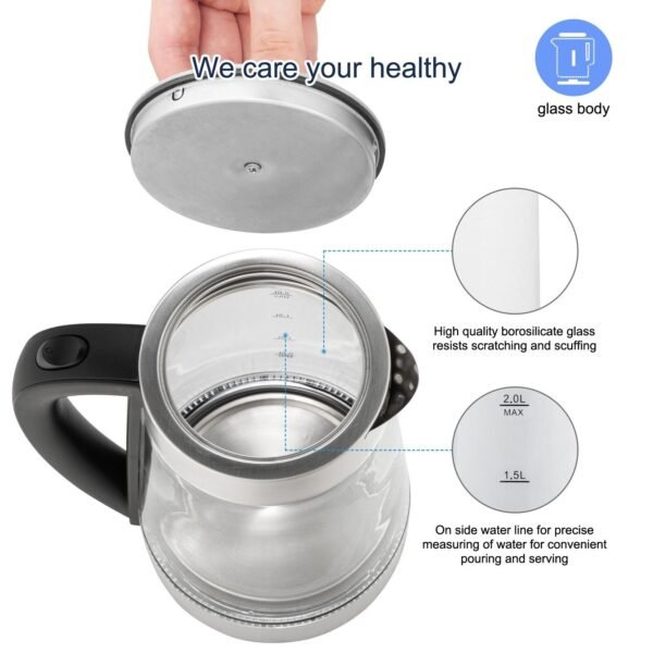 2L Cordless Electric Glass Kettle 2000W Blue LED Fast Boil Tea Water Jug UK - Image 10