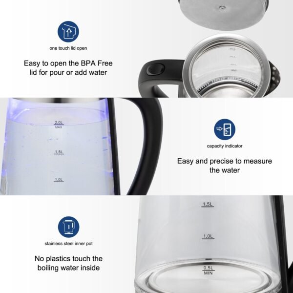 2L Cordless Electric Glass Kettle 2000W Blue LED Fast Boil Tea Water Jug UK - Image 11