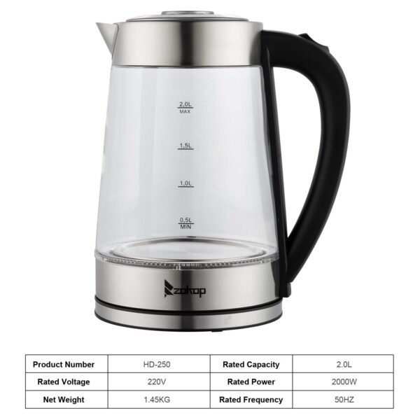 2L Cordless Electric Glass Kettle 2000W Blue LED Fast Boil Tea Water Jug UK - Image 12