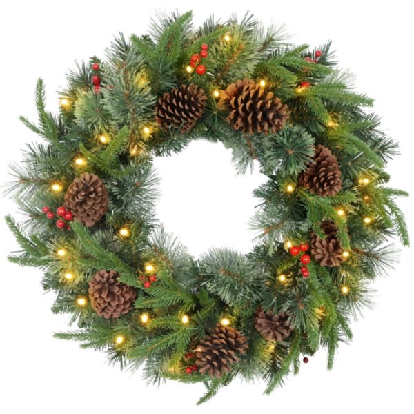 Flame Retardant Decorative Branches Molded from Real Trees - Includes Pine Cones, Red Berries and 50 Warm White LED Lights