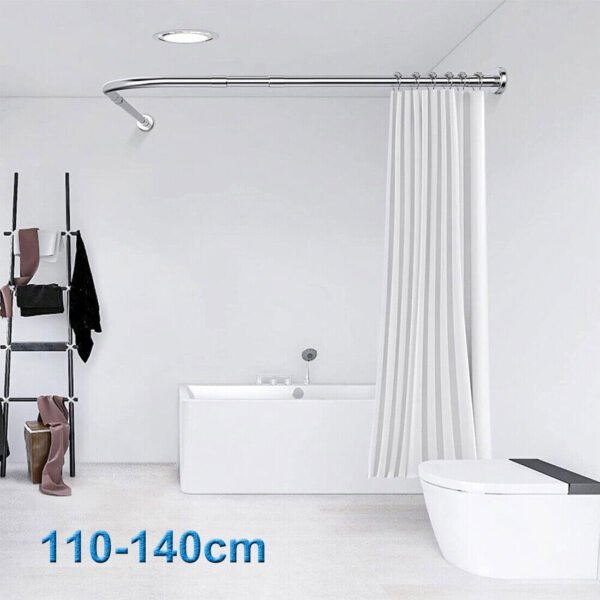 L-Shaped Shower Curtain Rail Rod - Stretchable Stainless Steel Pole for Bathroom Corners