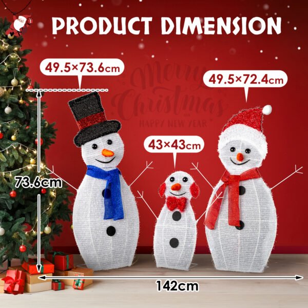 3-Piece Snowman Decoration - Metal & Fabric (Sizes: 30in, 29in, 17in) - Image 3