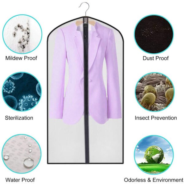 Pack of 10 - Translucent Garment Covers - Dustproof Zip Storage Bags for Dresses, Suits & Coats - Image 7