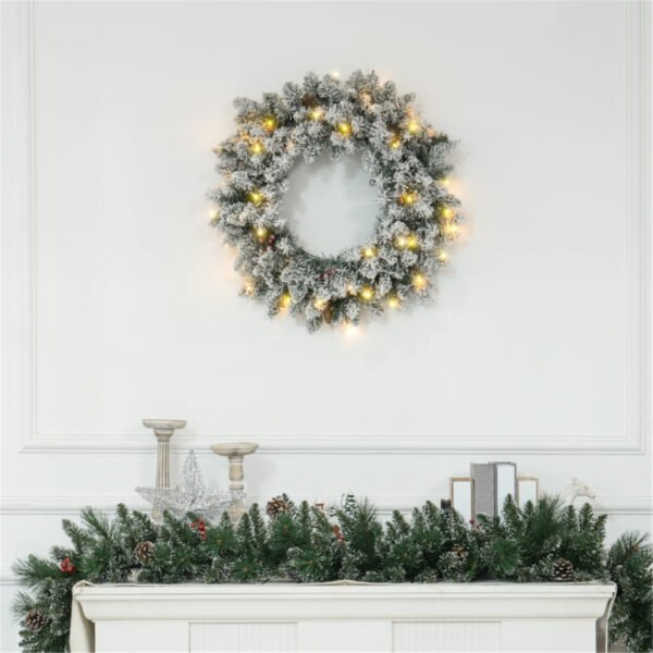 Festive Christmas Decoration with Frosting, Pine Cones, and Red Berry Clusters - Image 2