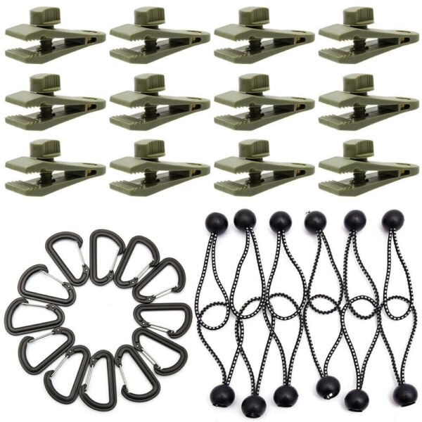 36PCS Tarp Clip Set - Windproof Awning Clamp, Tent Clip Lock Grip & Bungee Cord - Image 4