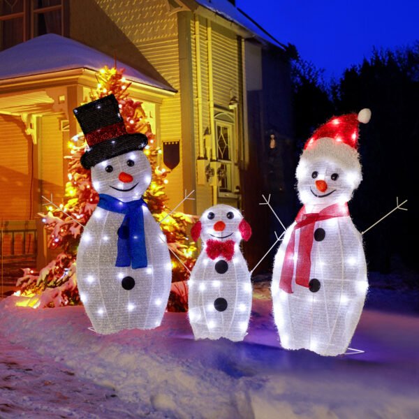 3-Piece Snowman Decoration - Metal & Fabric (Sizes: 30in, 29in, 17in) - Image 5