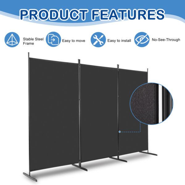 6FT Trifold 130g Polyester Fabric Plastic Foot Carbon Steel Frame Foldable Screen Black - Image 6
