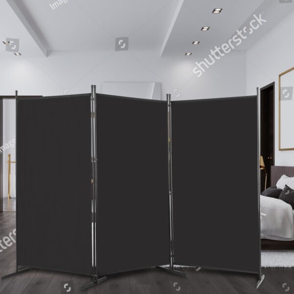 6FT Trifold 130g Polyester Fabric Plastic Foot Carbon Steel Frame Foldable Screen Black - Image 3