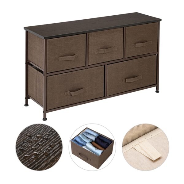 2-Tier Wide Closet Dresser, Nursery Dresser Tower With 5 Easy Pull Fabric Drawers And Metal Frame - Image 2