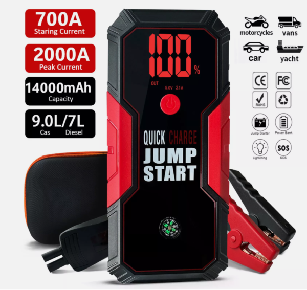 Car Jump Starter 2000Amp 14000mAh 12V Lithium Battery Booster Pack Power Bank UK - Image 2