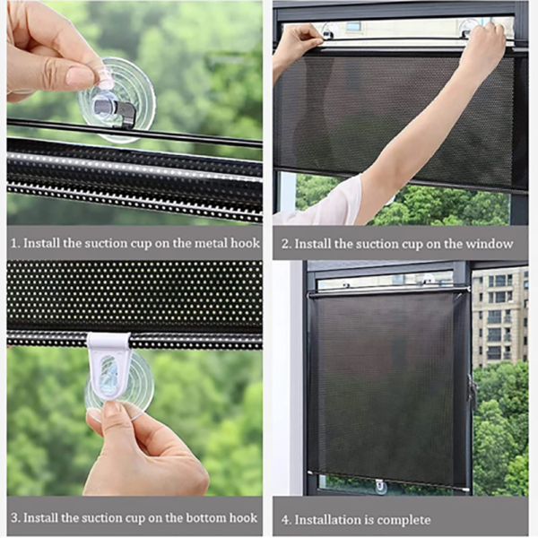 Universal Roller Blinds with Suction Cup - Sunshade Blackout Curtain for Car Windows - Image 2