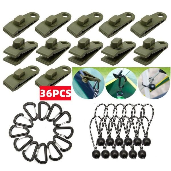 36PCS Tarp Clip Set - Windproof Awning Clamp, Tent Clip Lock Grip & Bungee Cord - Image 8