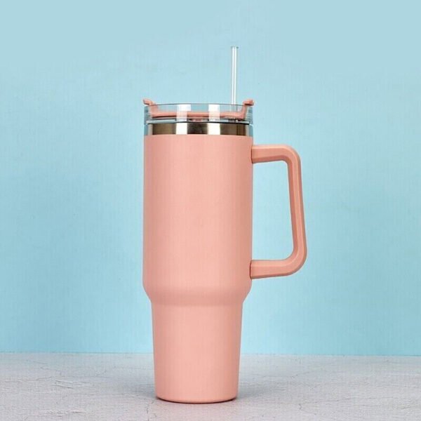 40 Oz Stainless Steel Insulated Water Tumbler - Cup with Handle and Straw Dupe Mug - Image 3