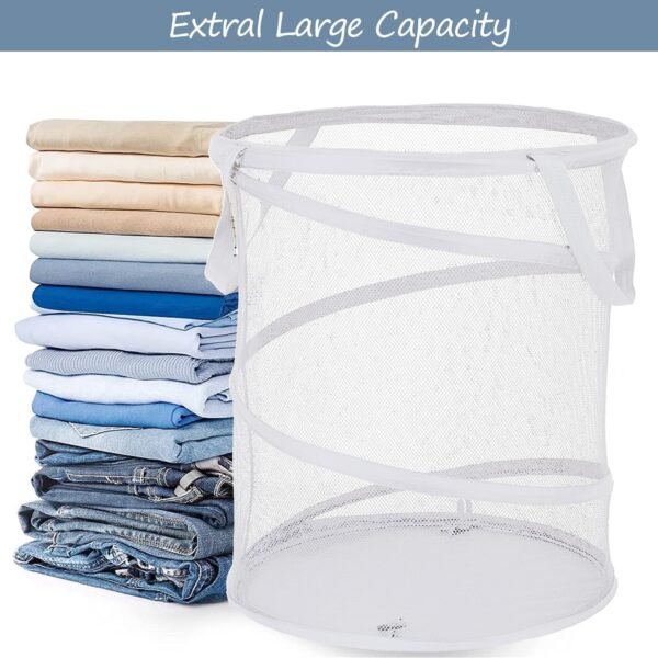 Collapsible Laundry Basket with Handles - Large Foldable Mesh Hamper for Laundry Room, Bathroom, Kids’ Room, and Travel Organizer - Image 6