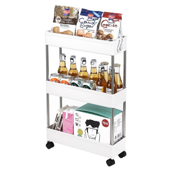 3-Layer Ultra-thin, Mobile Multi-Functional Slim Storage Cart White - Image 2