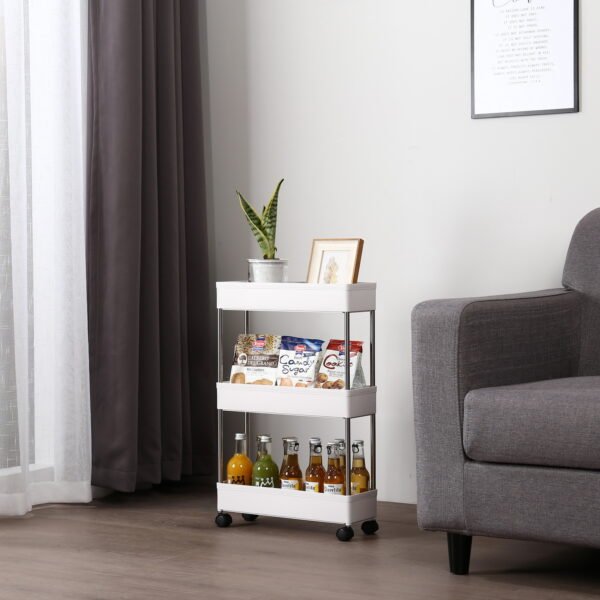 3-Layer Ultra-thin, Mobile Multi-Functional Slim Storage Cart White - Image 3