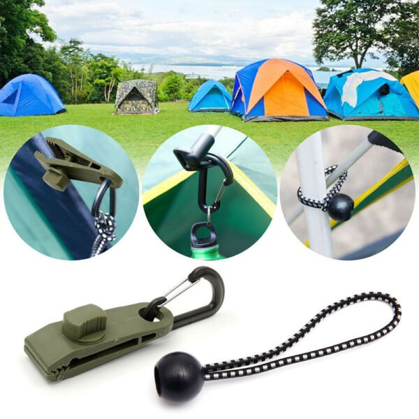 36PCS Tarp Clip Set - Windproof Awning Clamp, Tent Clip Lock Grip & Bungee Cord - Image 3